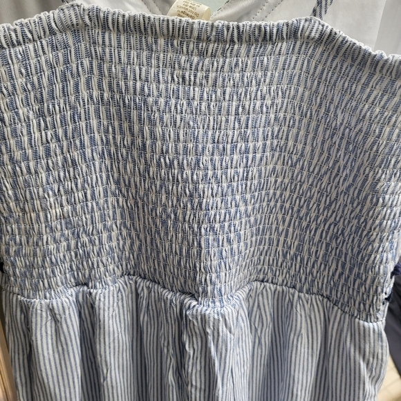 JAPNA Jumper Jumpsuit Blue/White Palazzo Wide Leg Smocked Stripe Lined Rayon - Picture 8 of 9